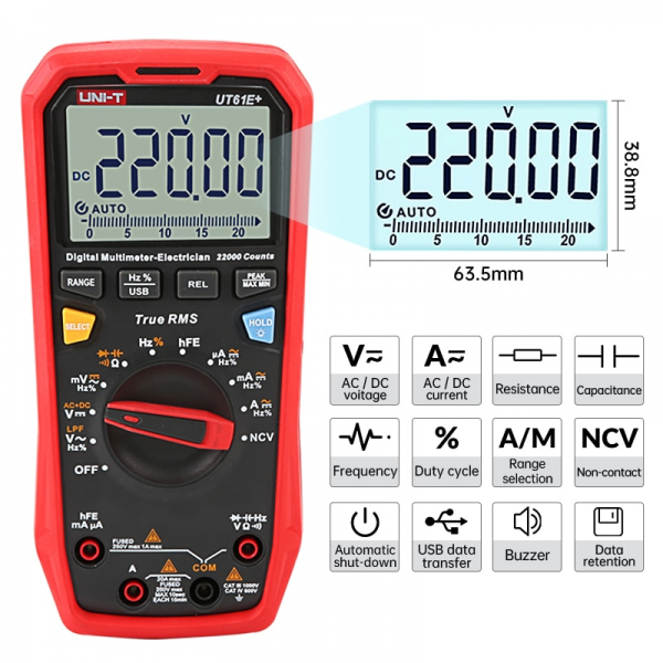 Multímetro Digital Profesional 1000V - 20Amp AC y DC Conectividad